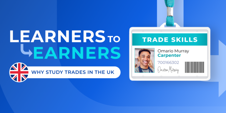 Blog header image with a blue background featuring a name tag on a lanyard which says 